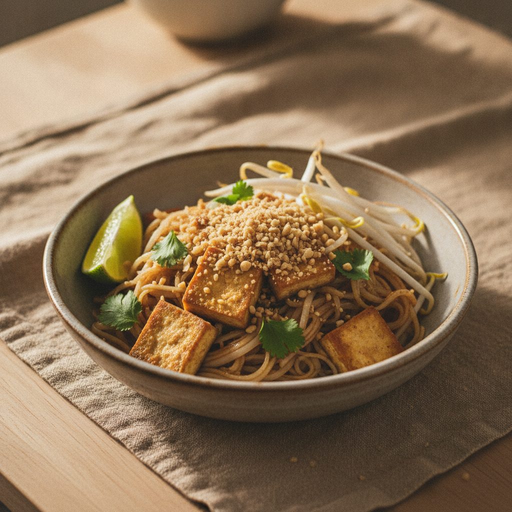 Pad thaï aux crevettes et cacahuètes
