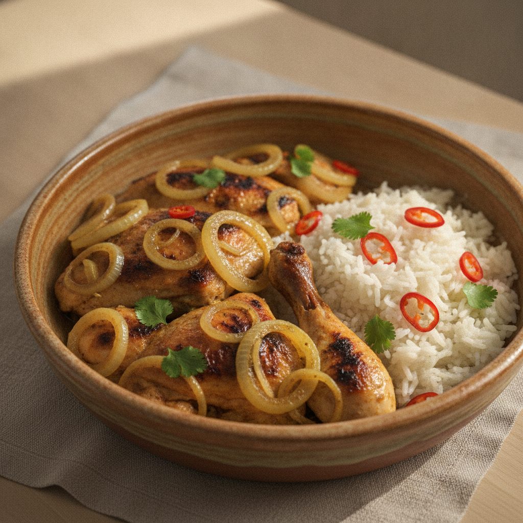 Yassa au poulet et oignons caramélisés